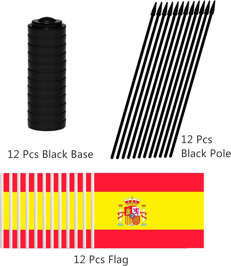 BCLin 12 Pack Spain Desk Flags Set, Spanish Small Mini Table Office Flags With 12" Solid Black Pole, Black Base and Spear Top, Miniature Desktop Flag, Home Decoration, Office Decoration, Festival - Image 3